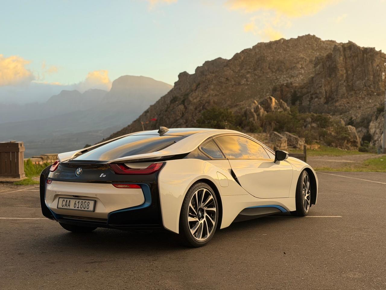BMW i8 at sunset above Cape Town